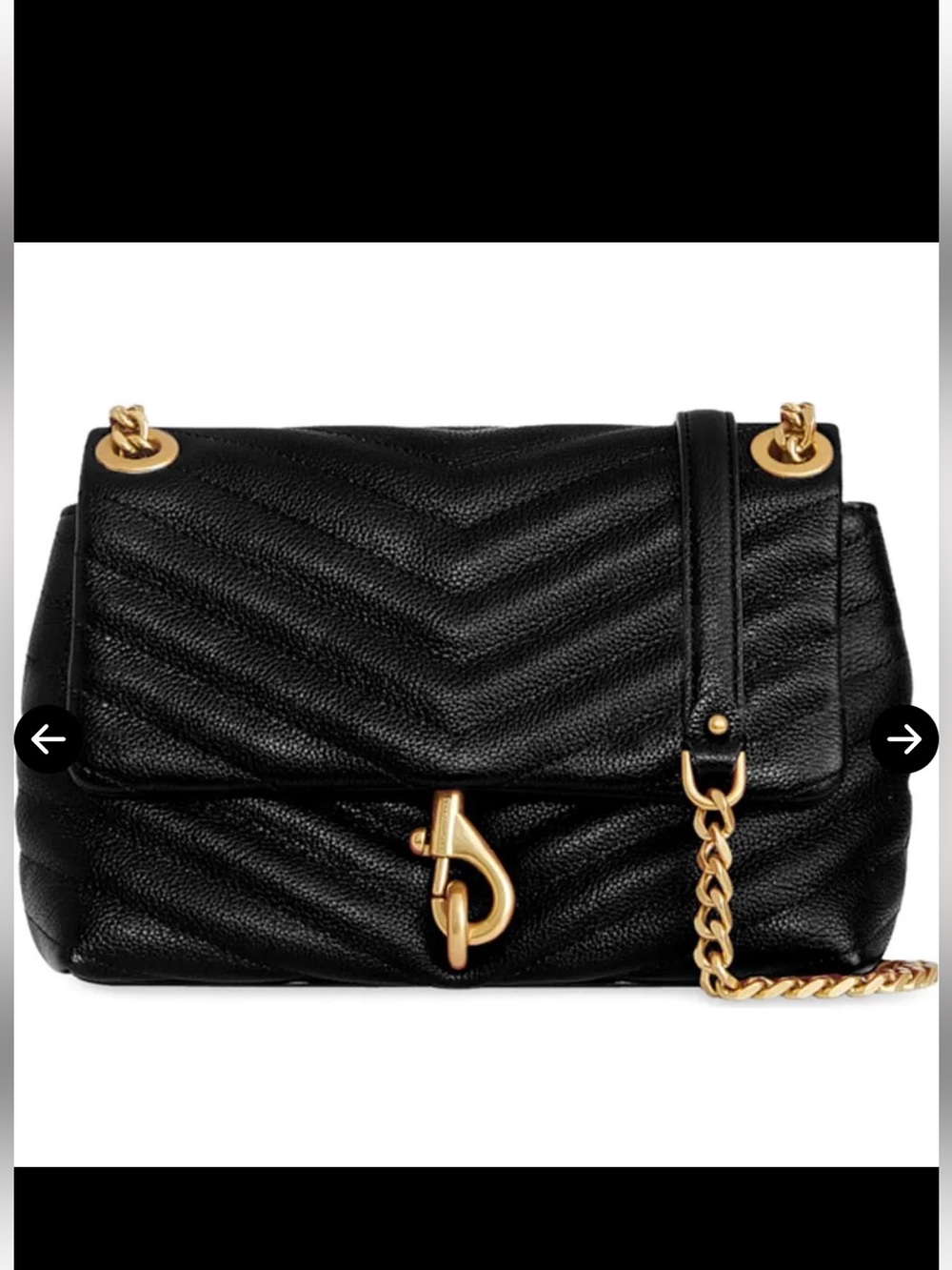 Rebecca Minkoff Edie Black Quilted leather Chain Shoulder Bag crossbody gold